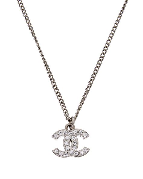 crystal silver tone pendant necklace chanel price